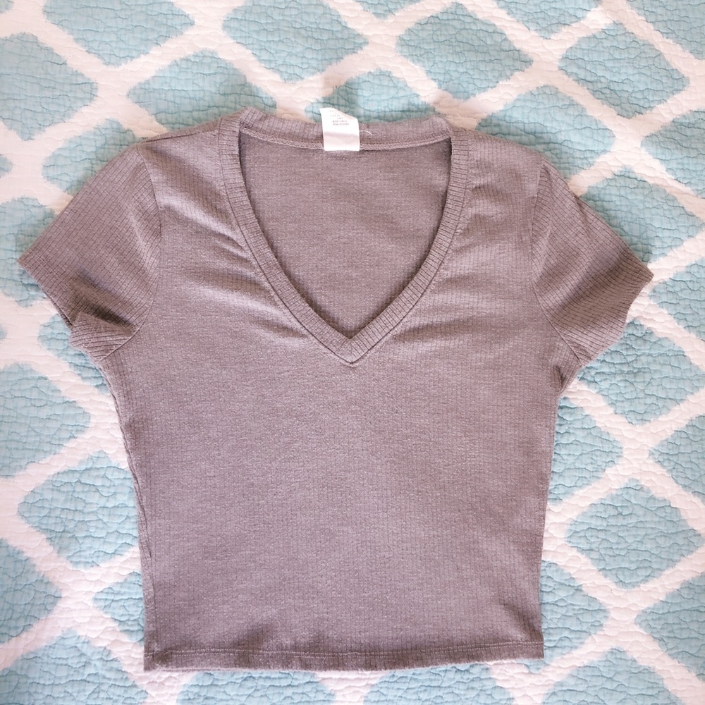 Gray Cropped V- Neck